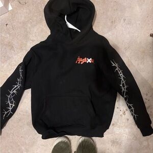 Black Hoodie with Embroidered rhinestone Sleeves